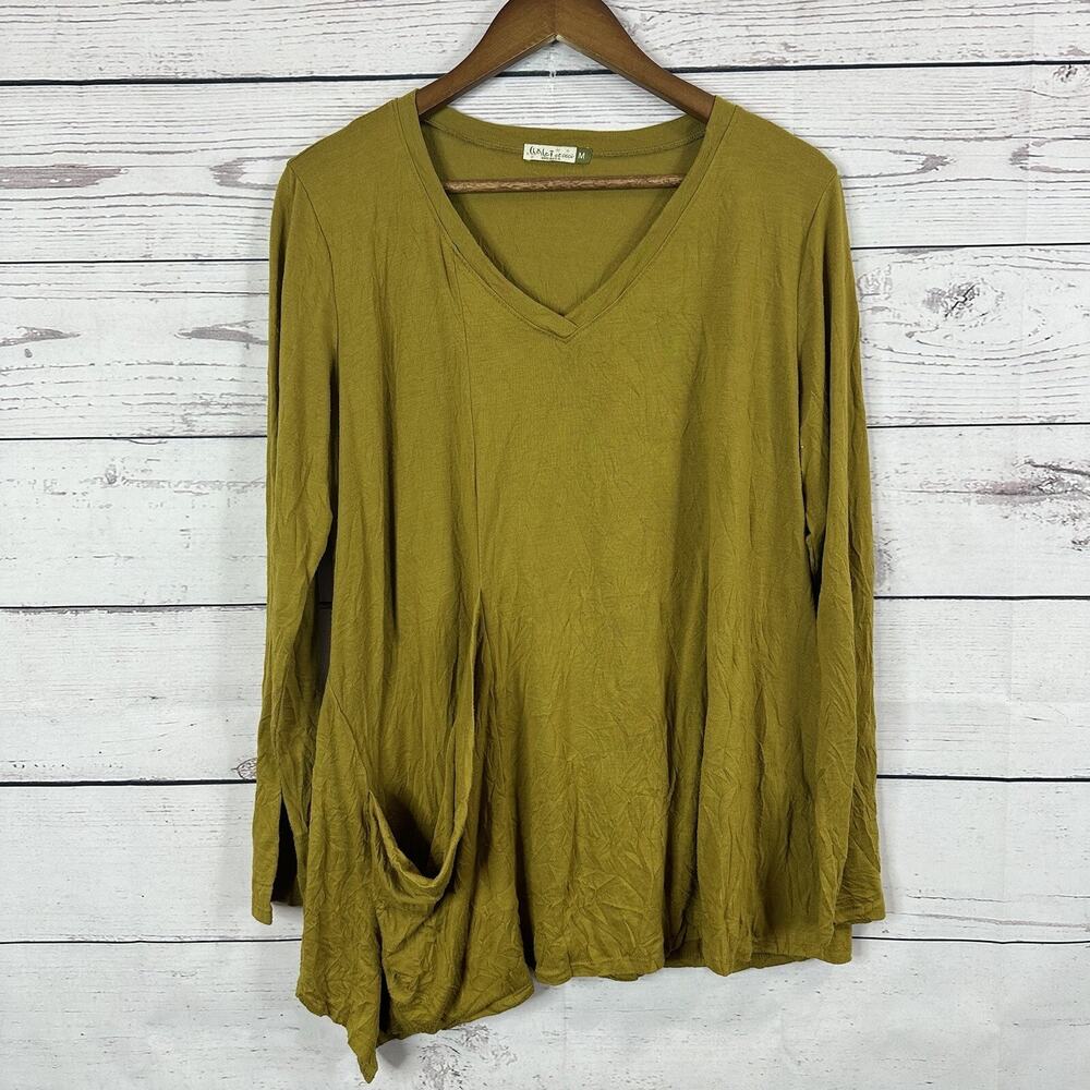 Chalet Shirt Top Womens Medium Knit Crinkle Distressed Minimalist Bamboo